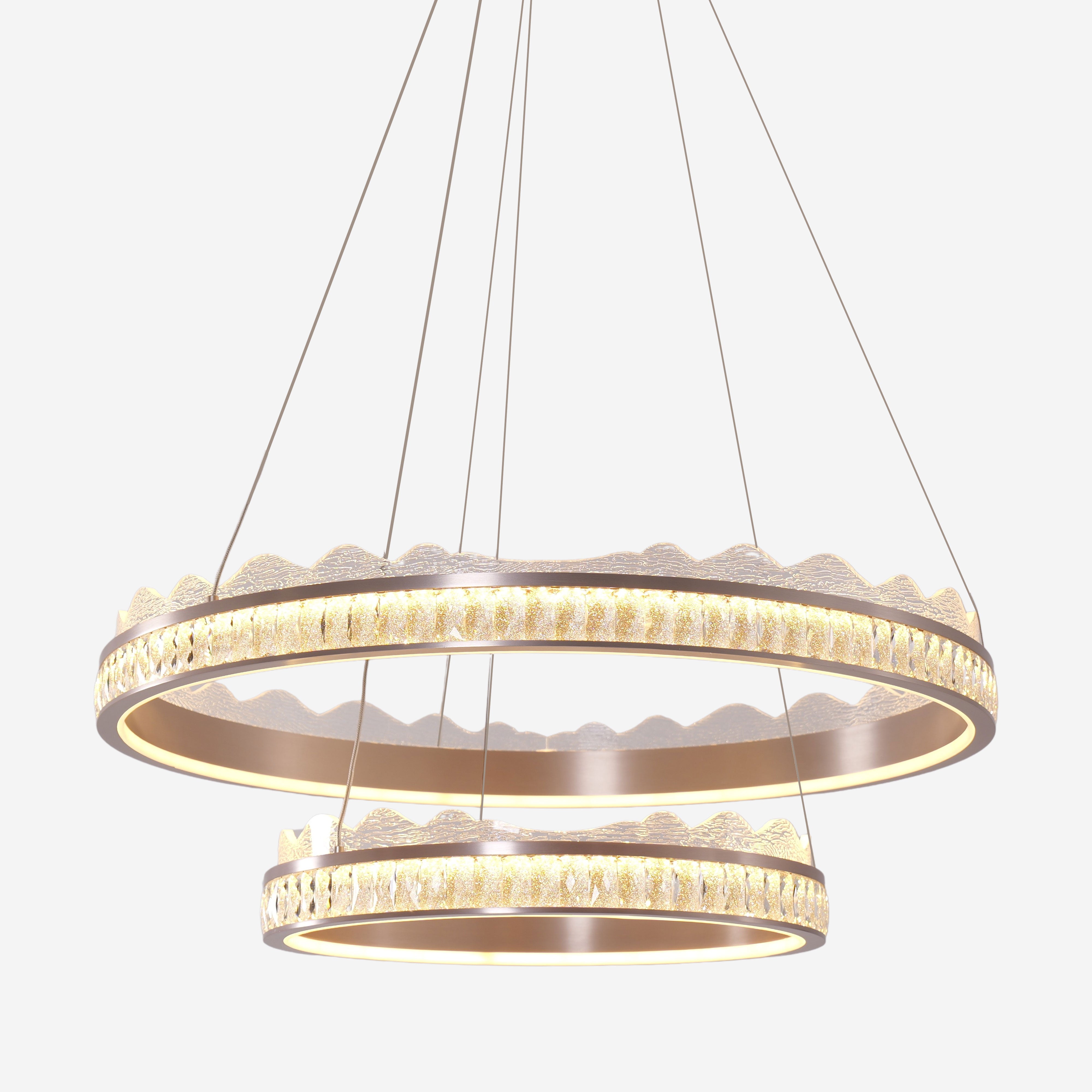 Golden Crystal Dual-Ring LED Pendant Light in Modern Aluminum Design