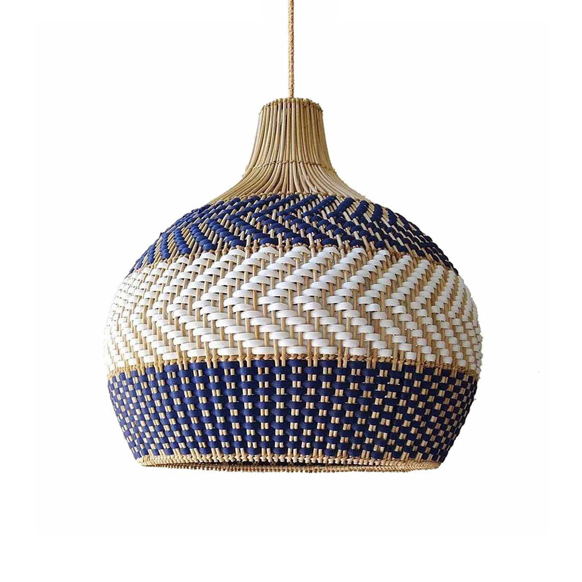 Handwoven Blue and White Rattan Pendant Light