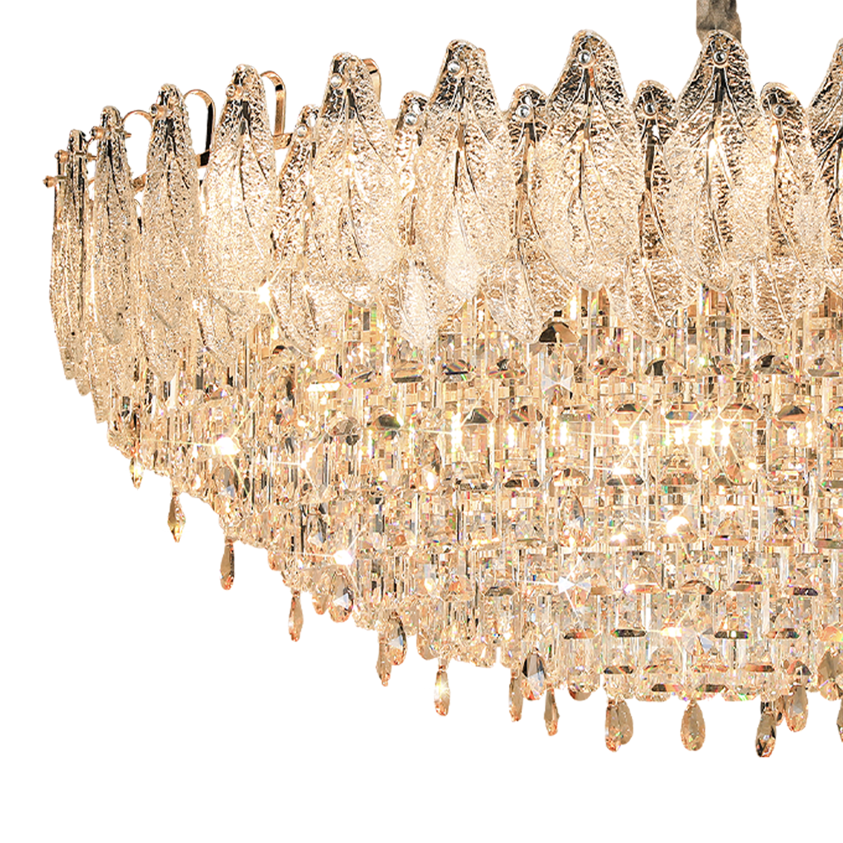 Champagne Gold Crystal Leaf Chandelier