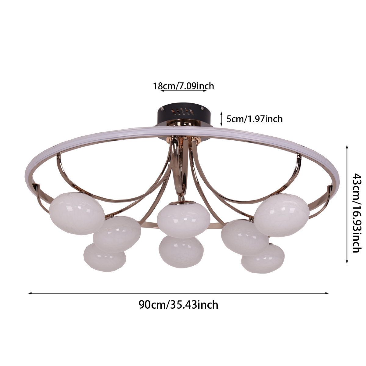 Contemporary Iron Aluminum LED Ceiling Light with Marble Glass