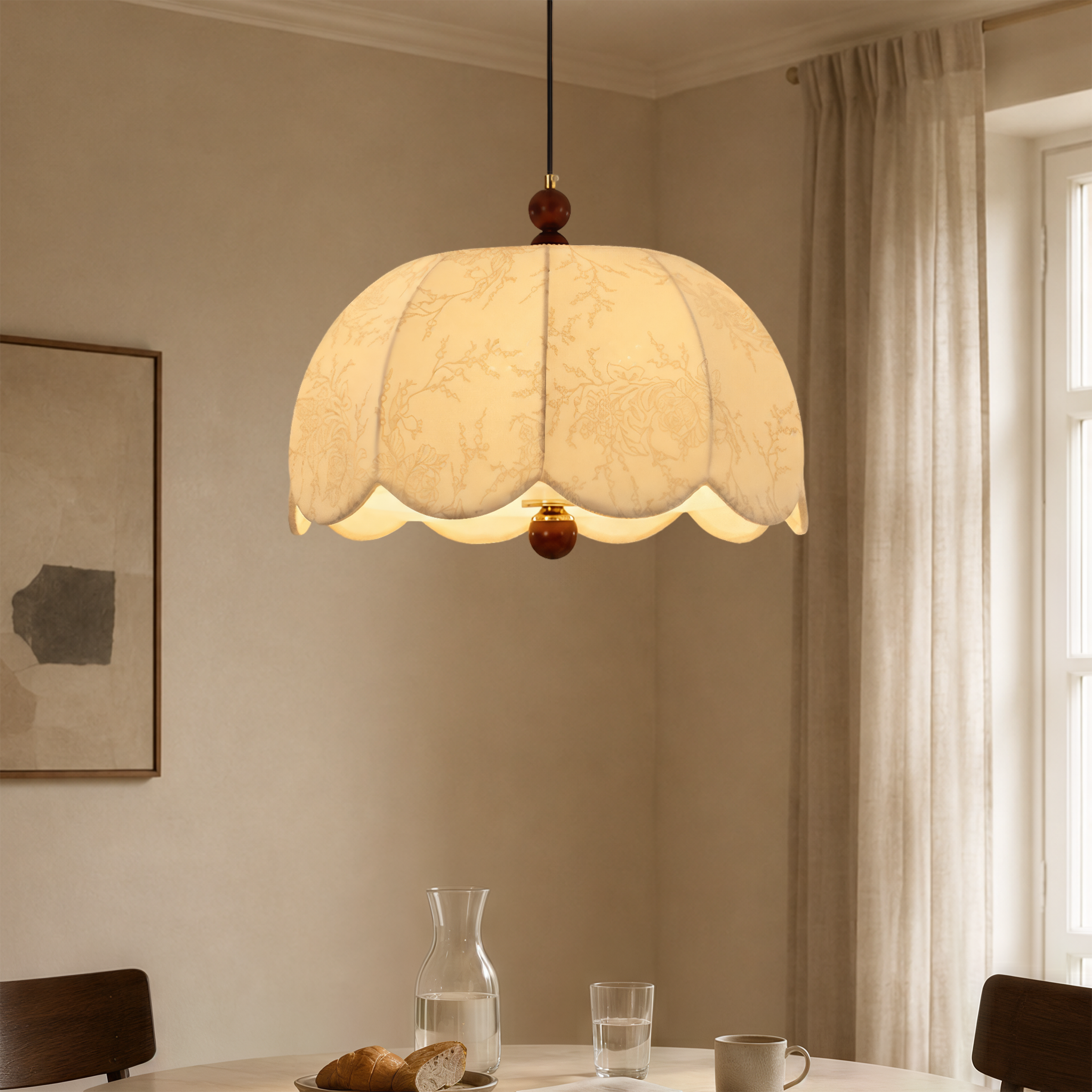 yellow fabric pendant light shown as a clean product view