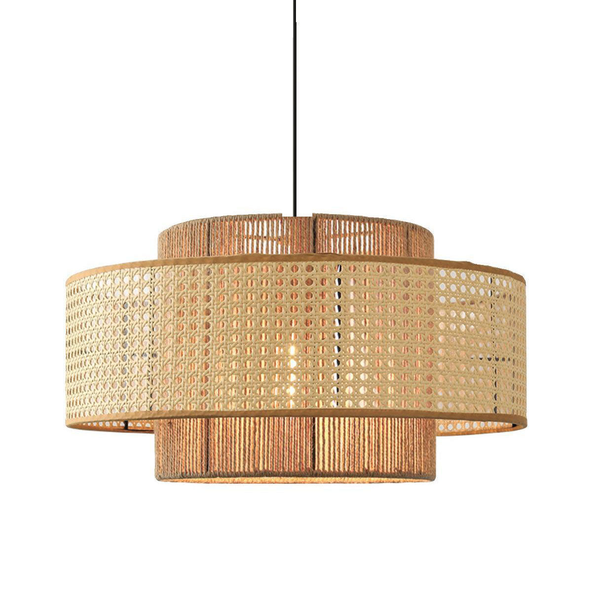 Natural Woven Rattan and Hemp Rope Rustic Pendant Light Fixture