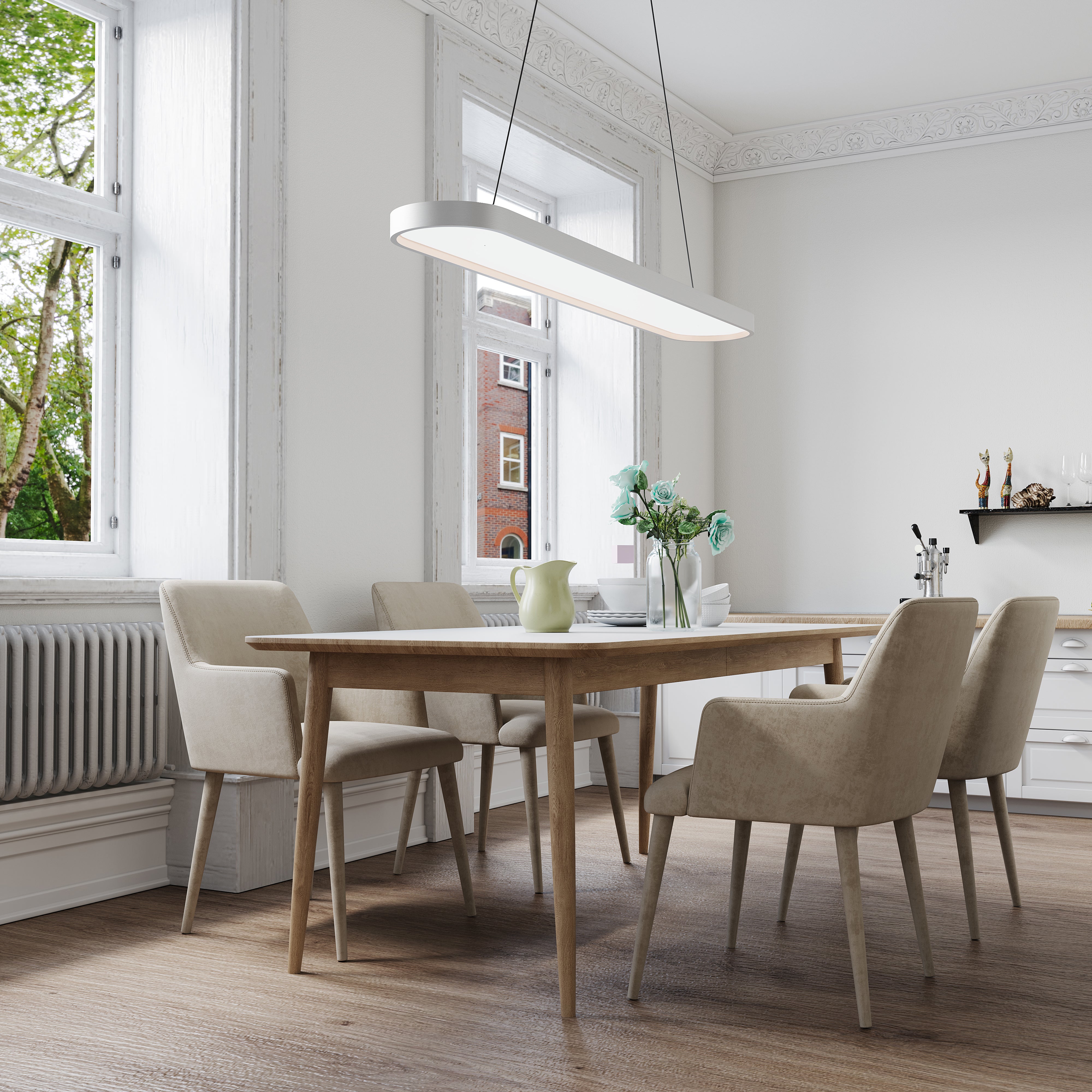 Contemporary Gray-Brown Elliptical Dimmable Pendant Light