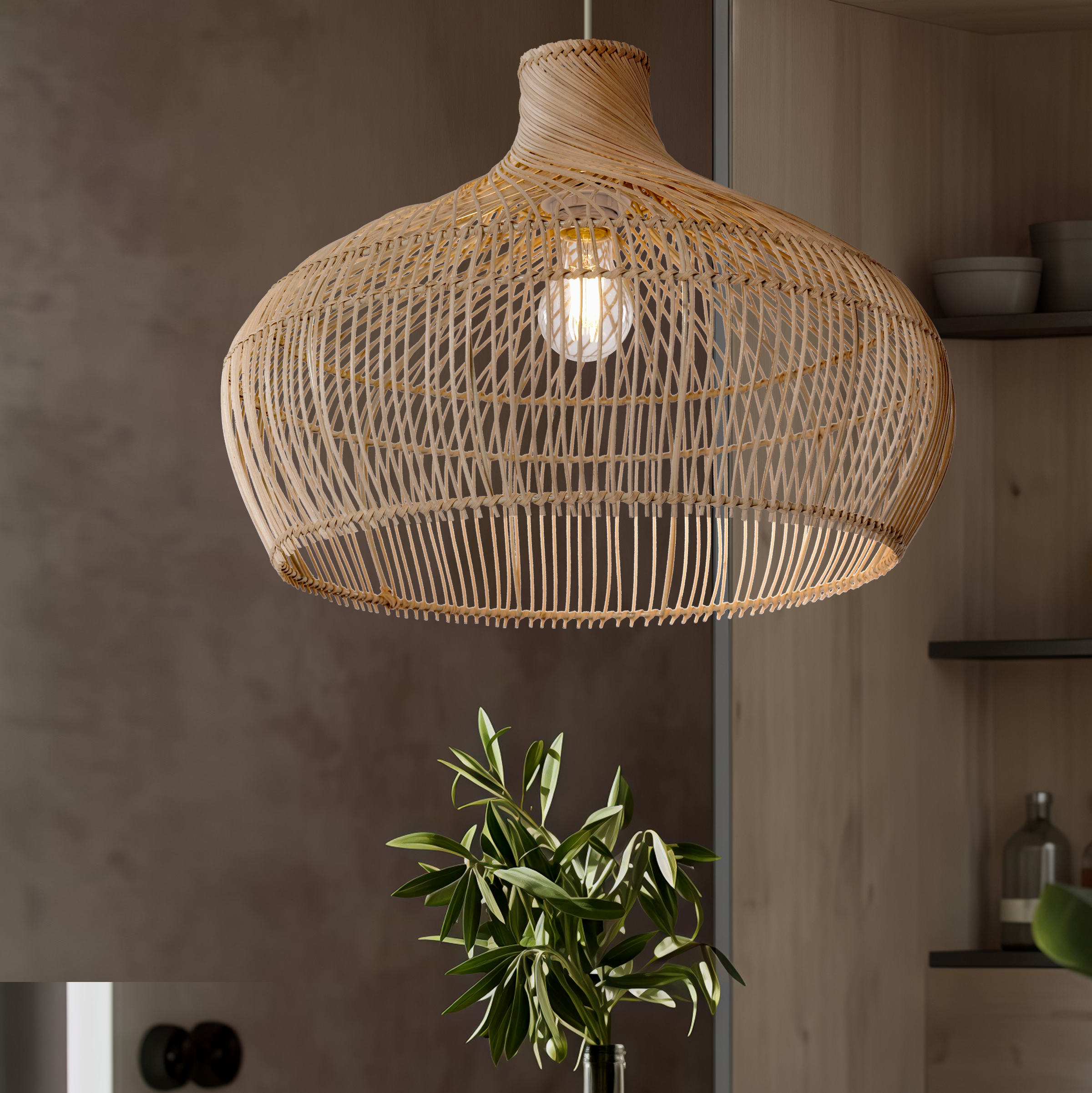 Handwoven Gourd Shaped Rattan Pendant Light