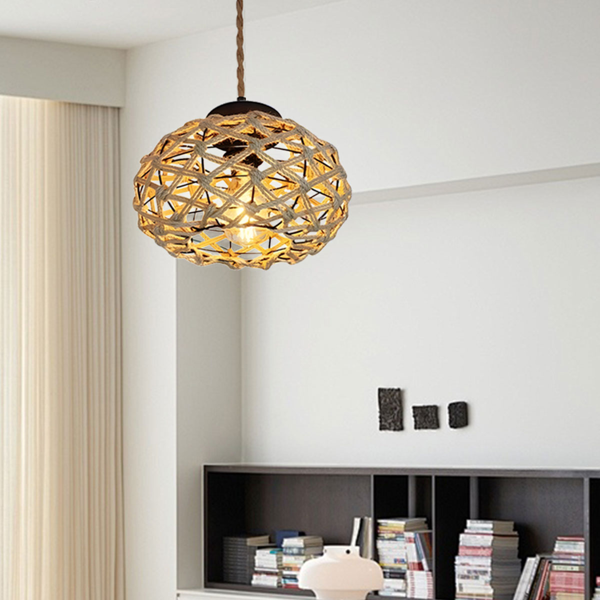 Handwoven Rustic Cozy Natural Design Paper Rope Pendant Light