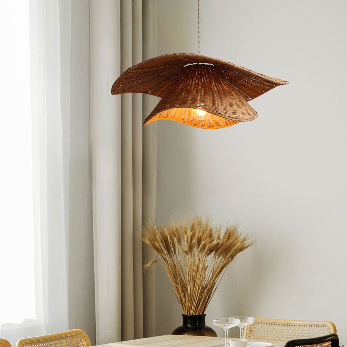 Organic Woven Rattan and Iron Pendant Light for Cozy Spaces