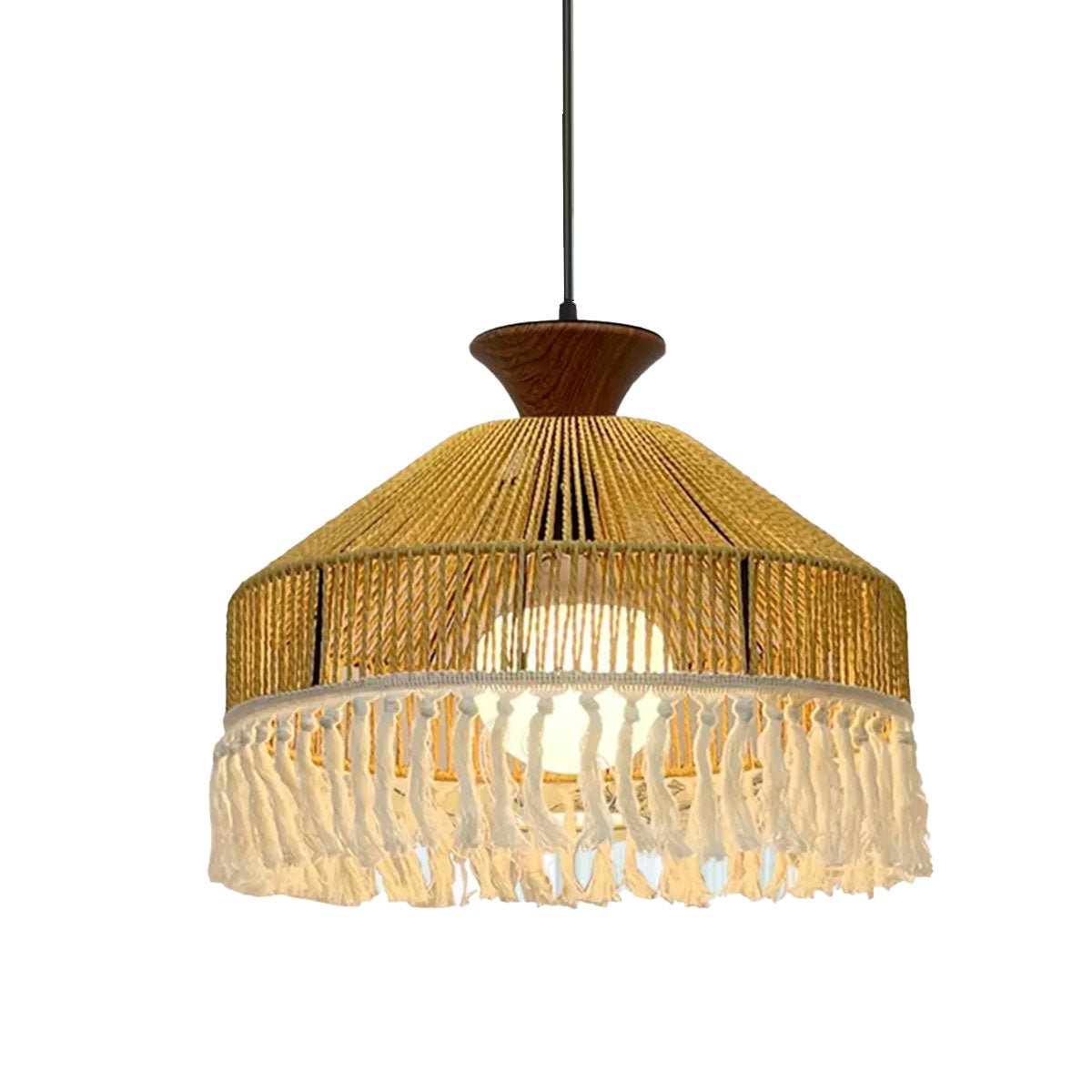 Retro Tassel Hemp Rope Woven Pendant Light with Illuminated Ceiling Plate