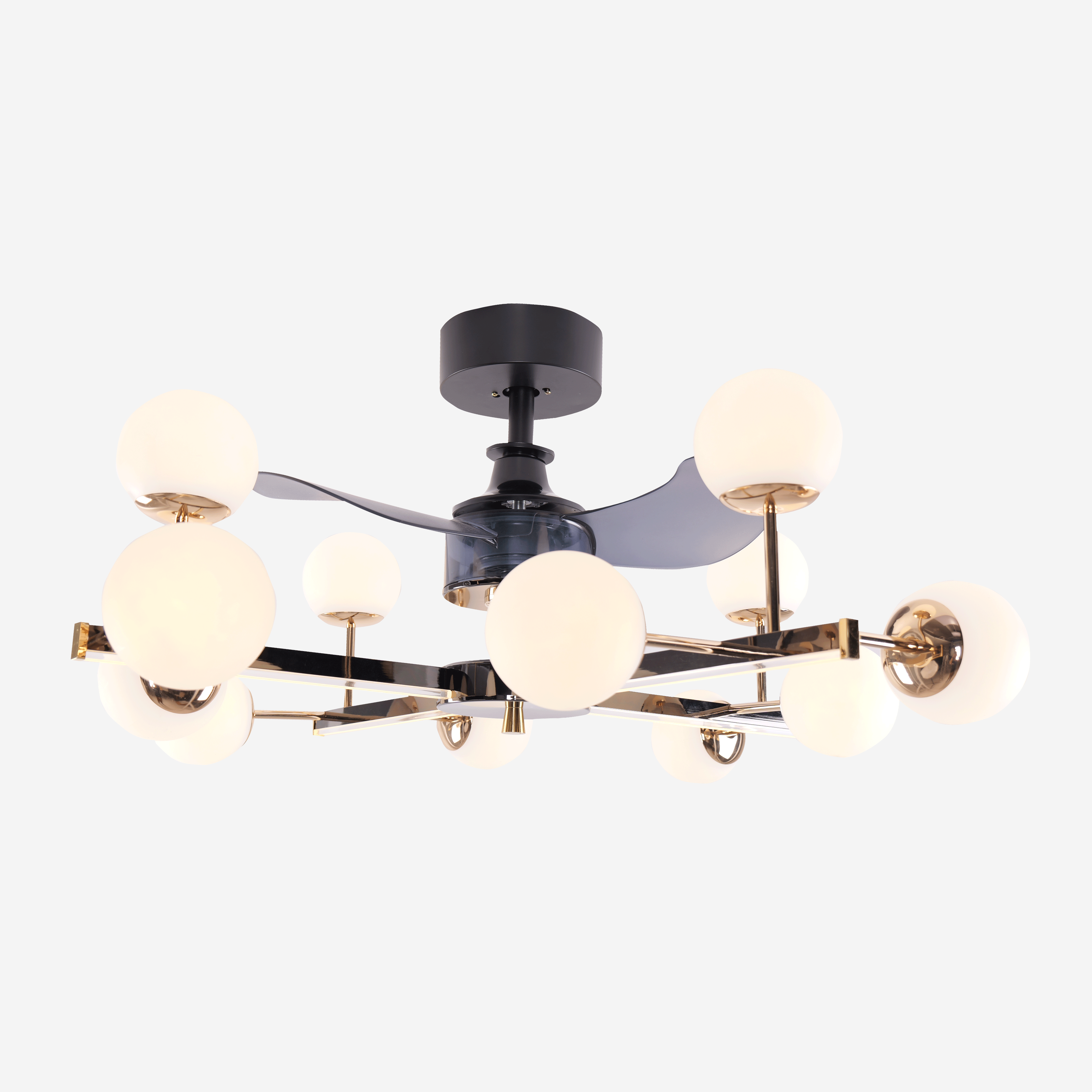 Modern Sphere 3-Blade Fan Light with Black & Gold Finish