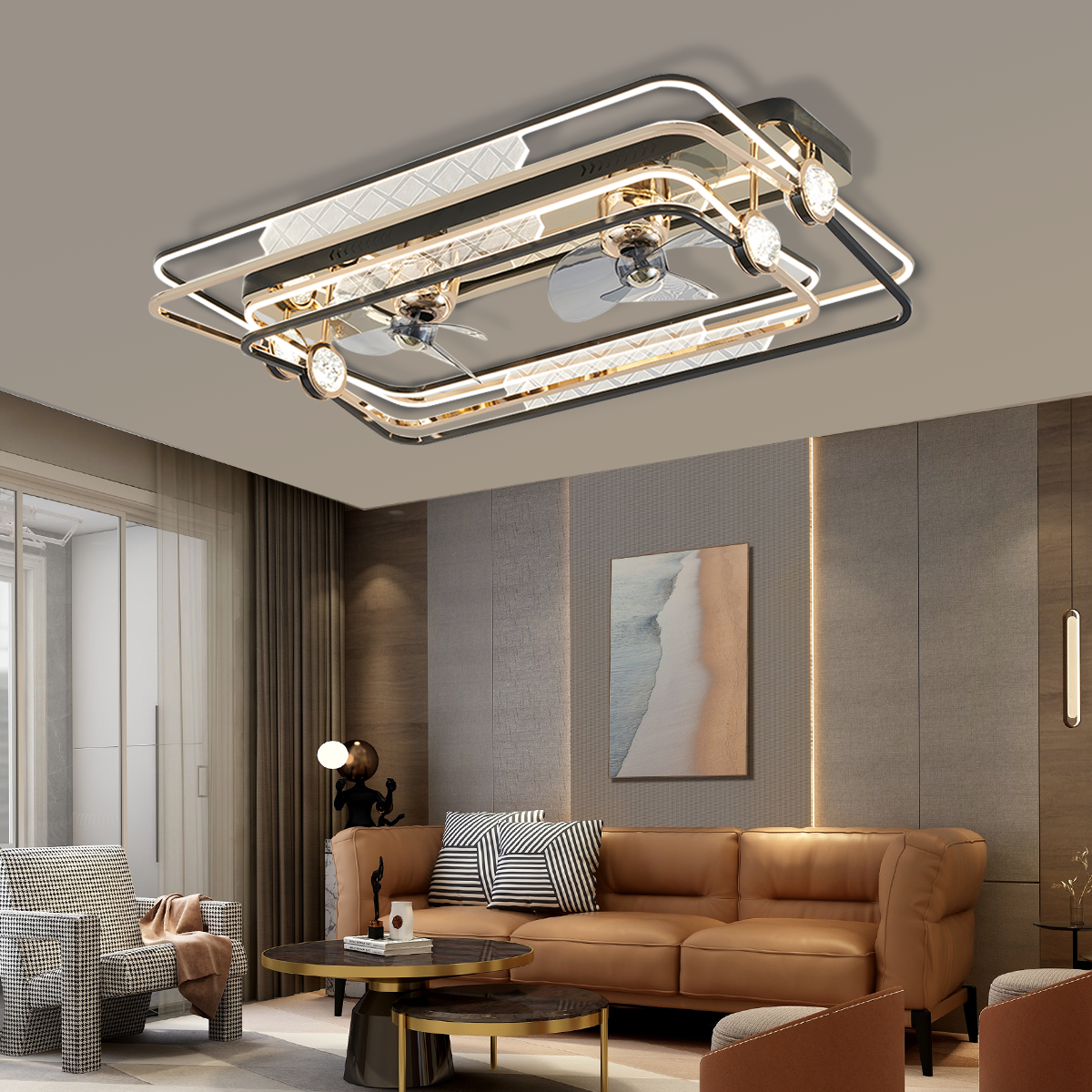 Modern Black Gold Aluminum Ceiling Fan Light