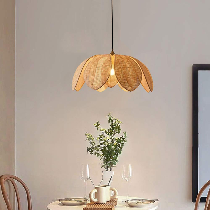 Handcrafted Rattan Weave Petal-Shaped Creative Pendant Lights