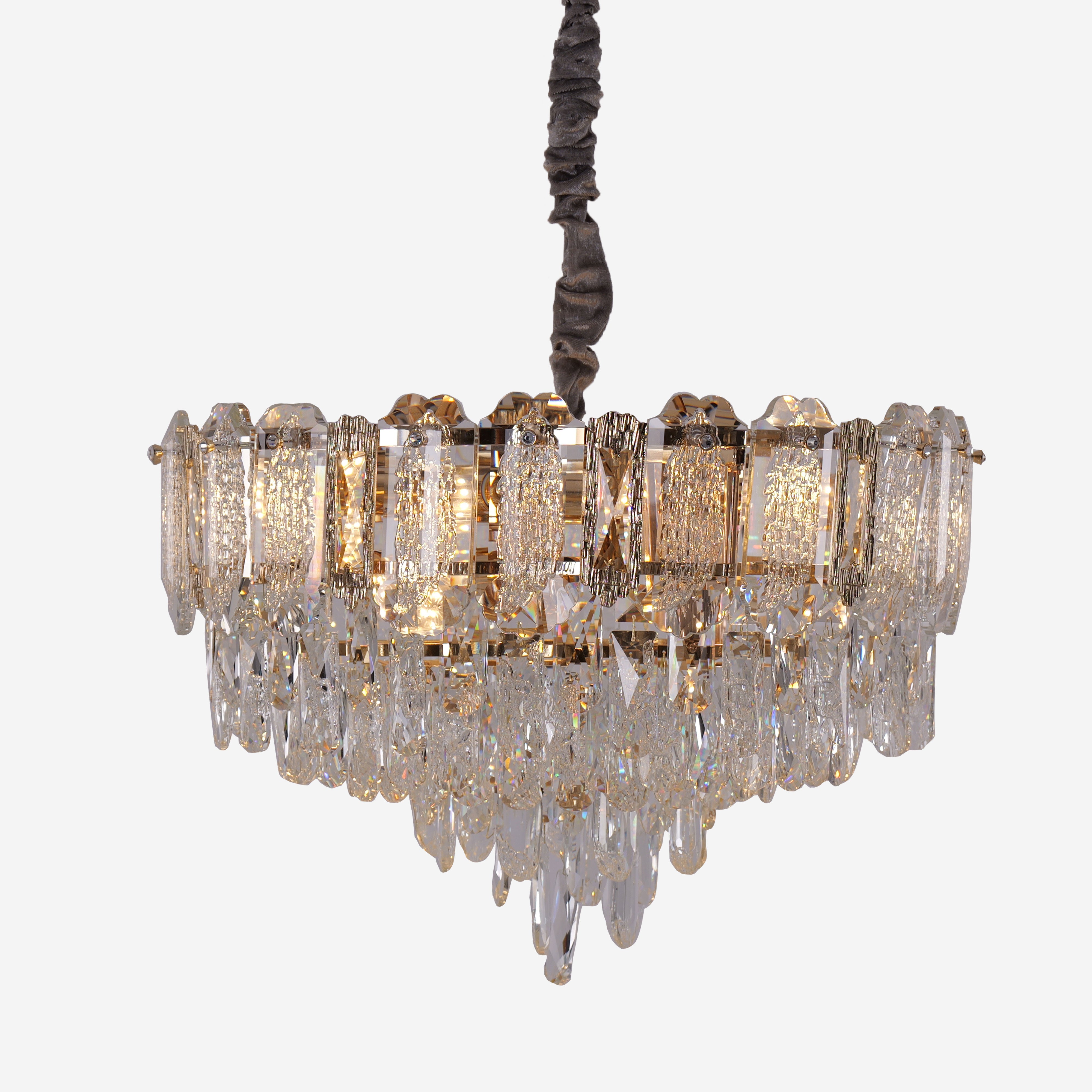 Elegant Crystal-Accented Champagne Gold Pendant Light