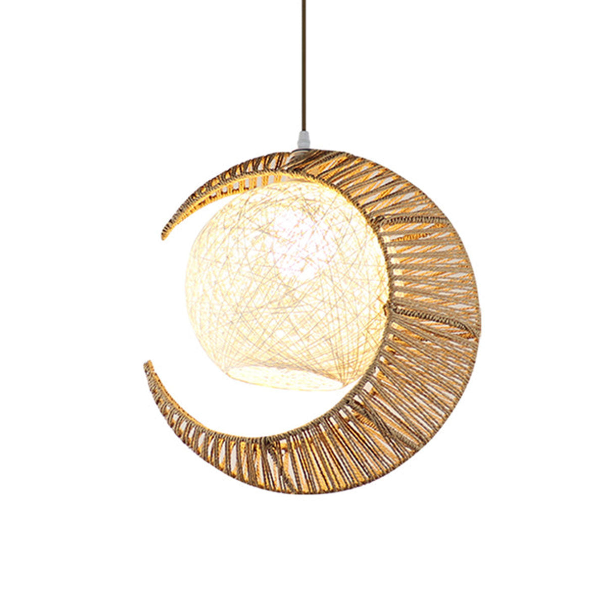 Moon-Shaped Eco-Friendly LED Hemp Rope Pendant Light