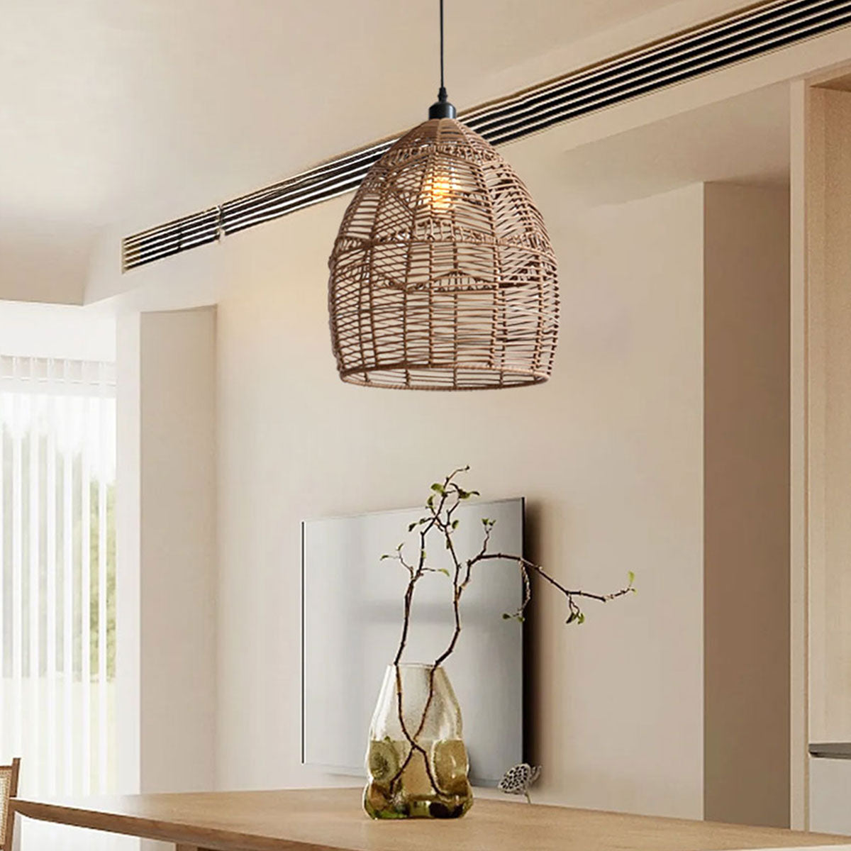 Bohemian Woven Rattan and Iron Pendant Light for Living Spaces