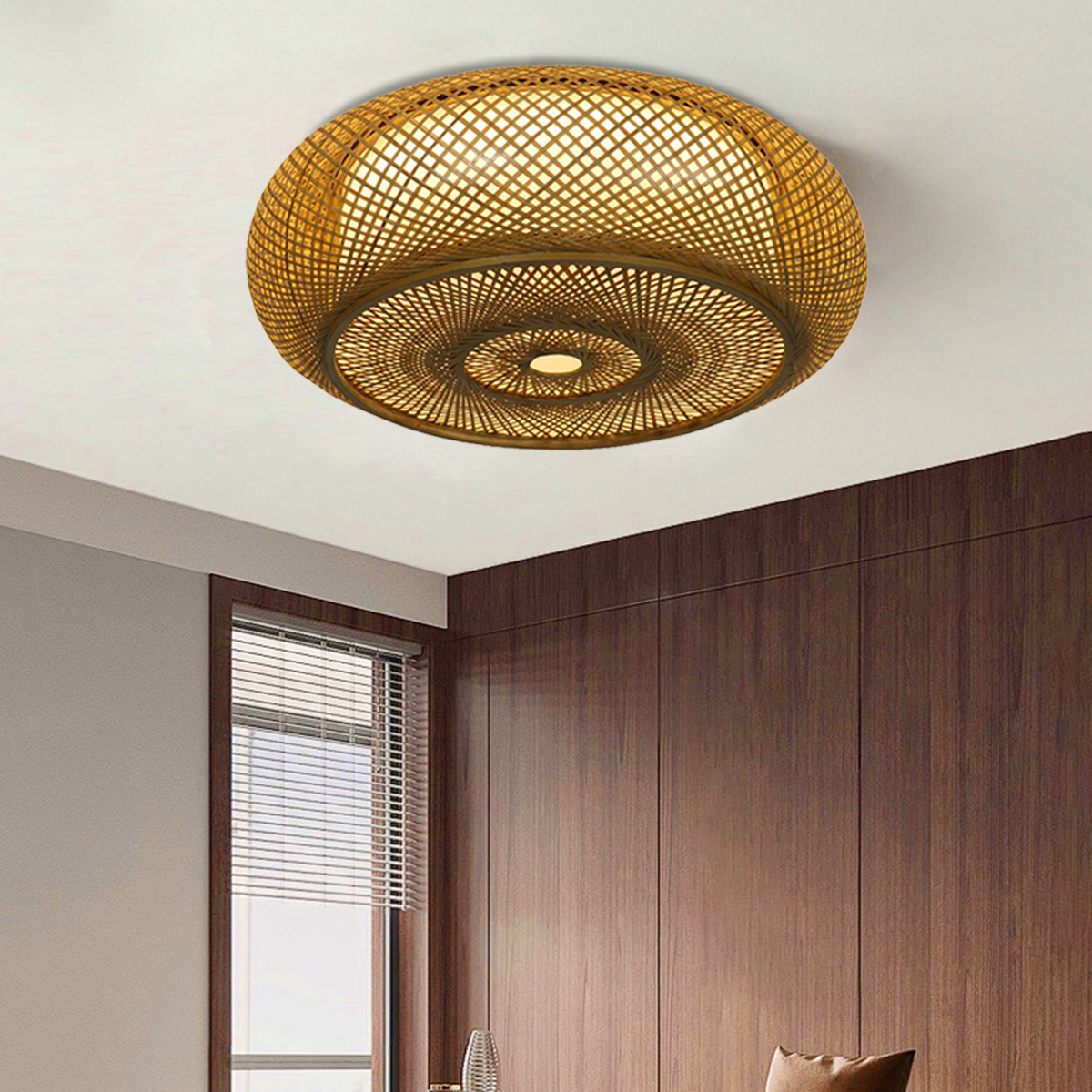 Handcrafted Zen Bamboo Weave LED Ceiling Light