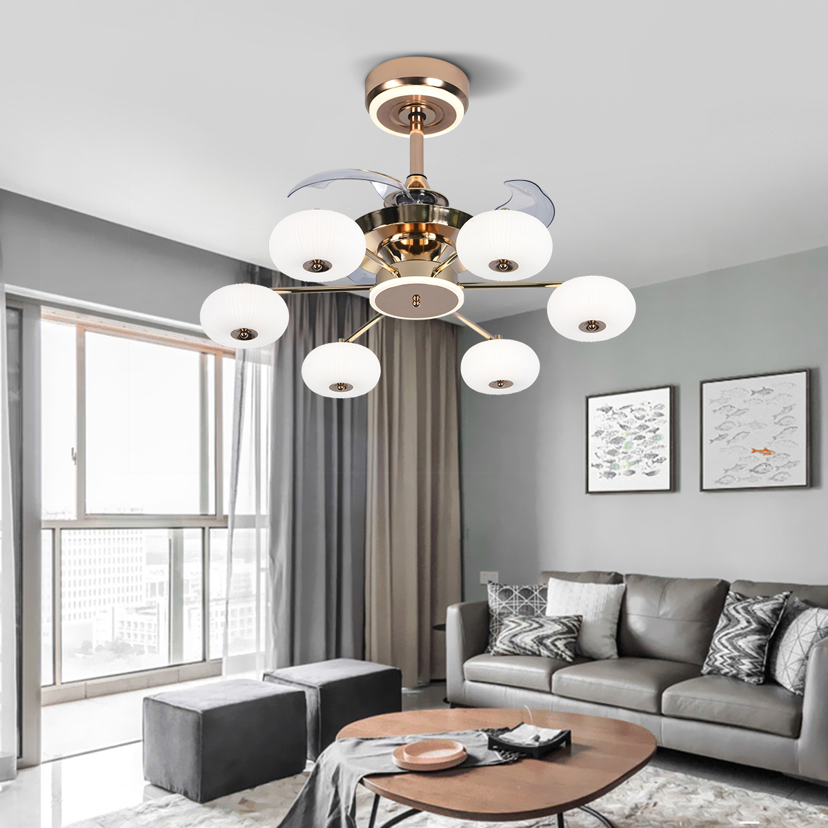 Quiet Copper Acrylic Fan Light with 6-Speed Control