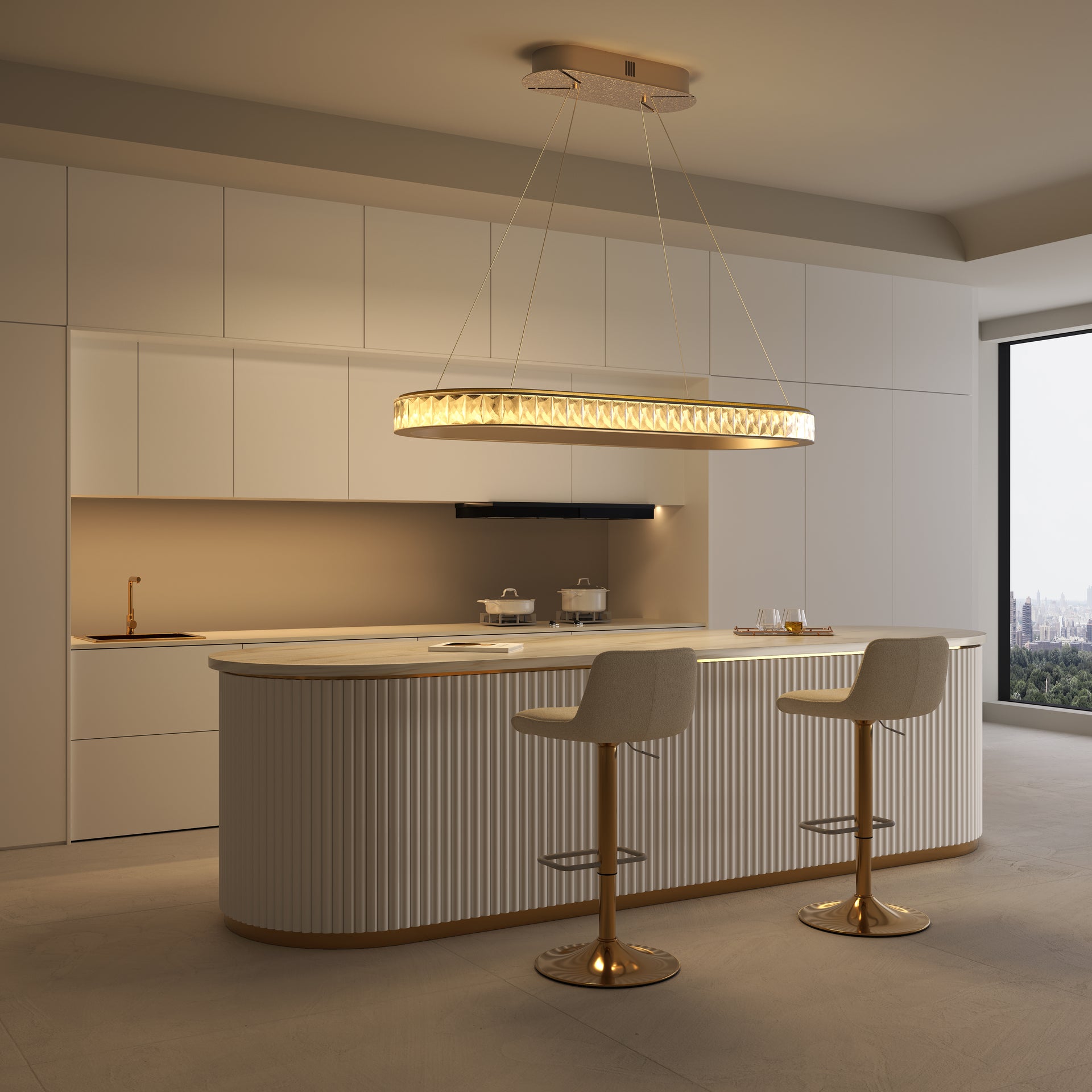 Arvia Elegant Champagne Oval Pendant Light Crystal Accents
