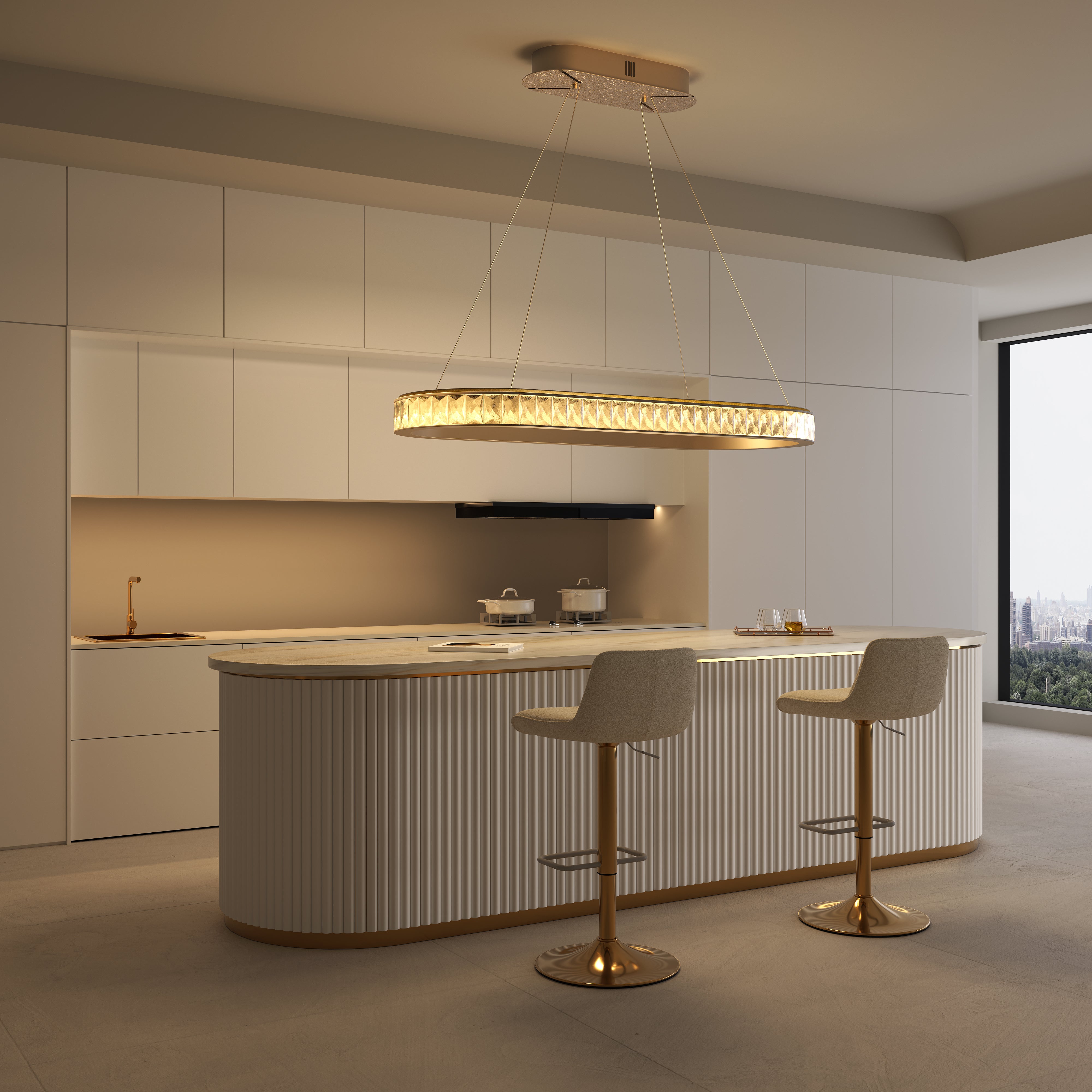 Arvia-Elegant Champagne Gold Oval Pendant Light with Crystal Accents