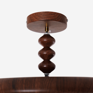 walnut pleated flush ceiling light with shade texture and trim detail