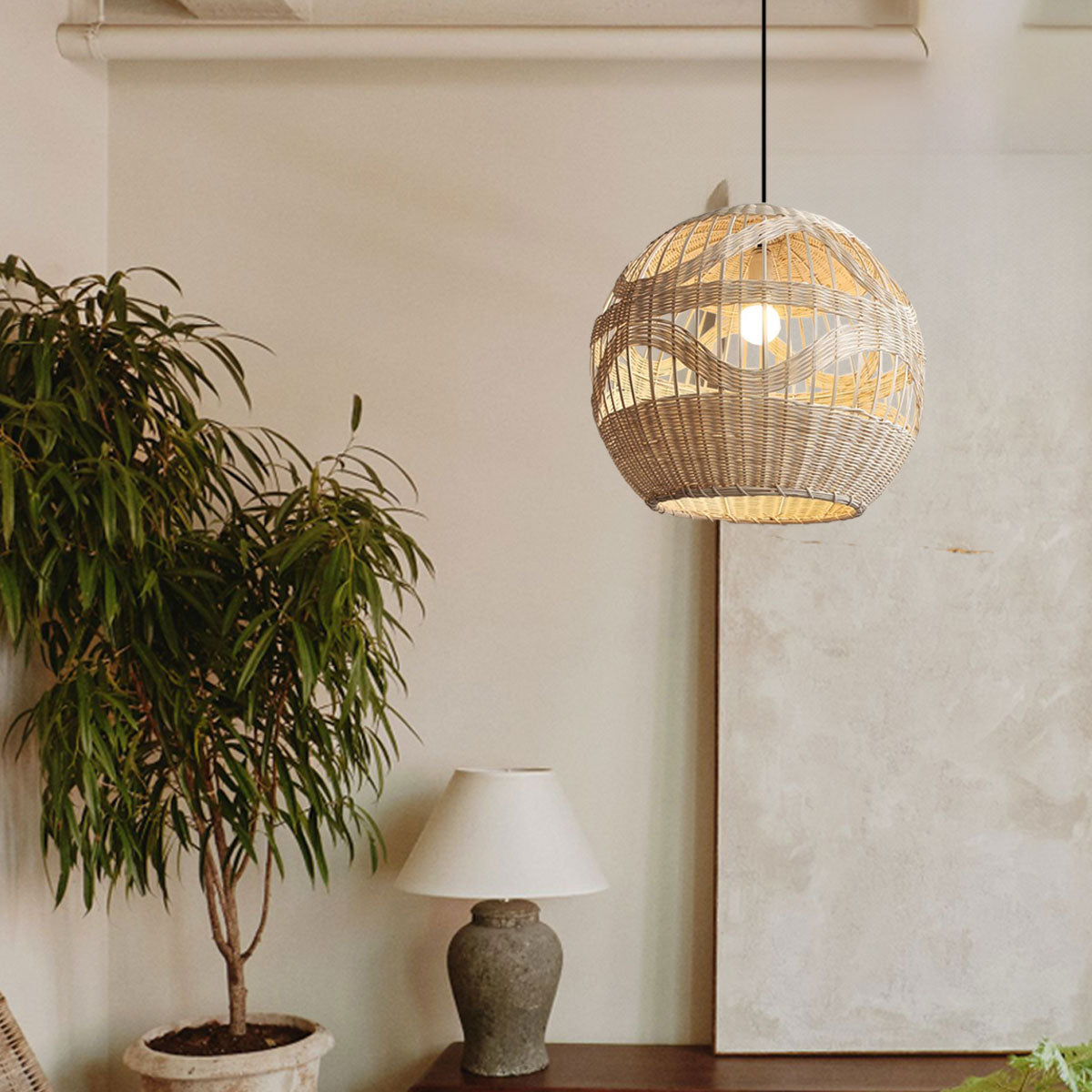 Boho-Chic Handcrafted Rattan Pendant Light with Warm Ambient Glow