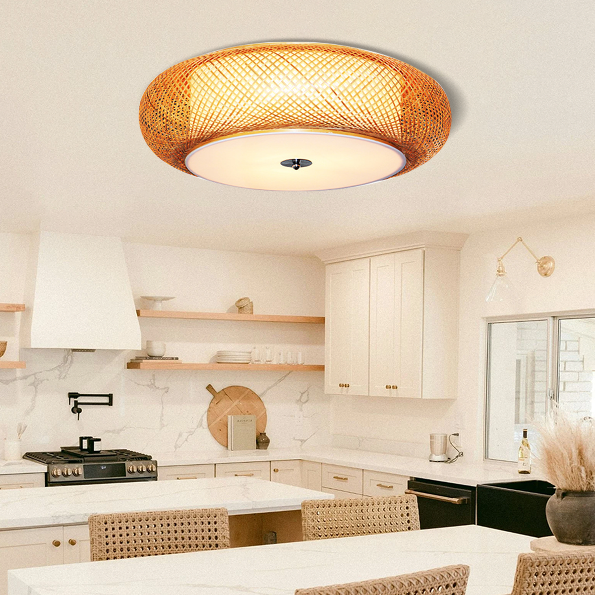 Zen Bamboo Weave Ceiling Light with Antique Charm