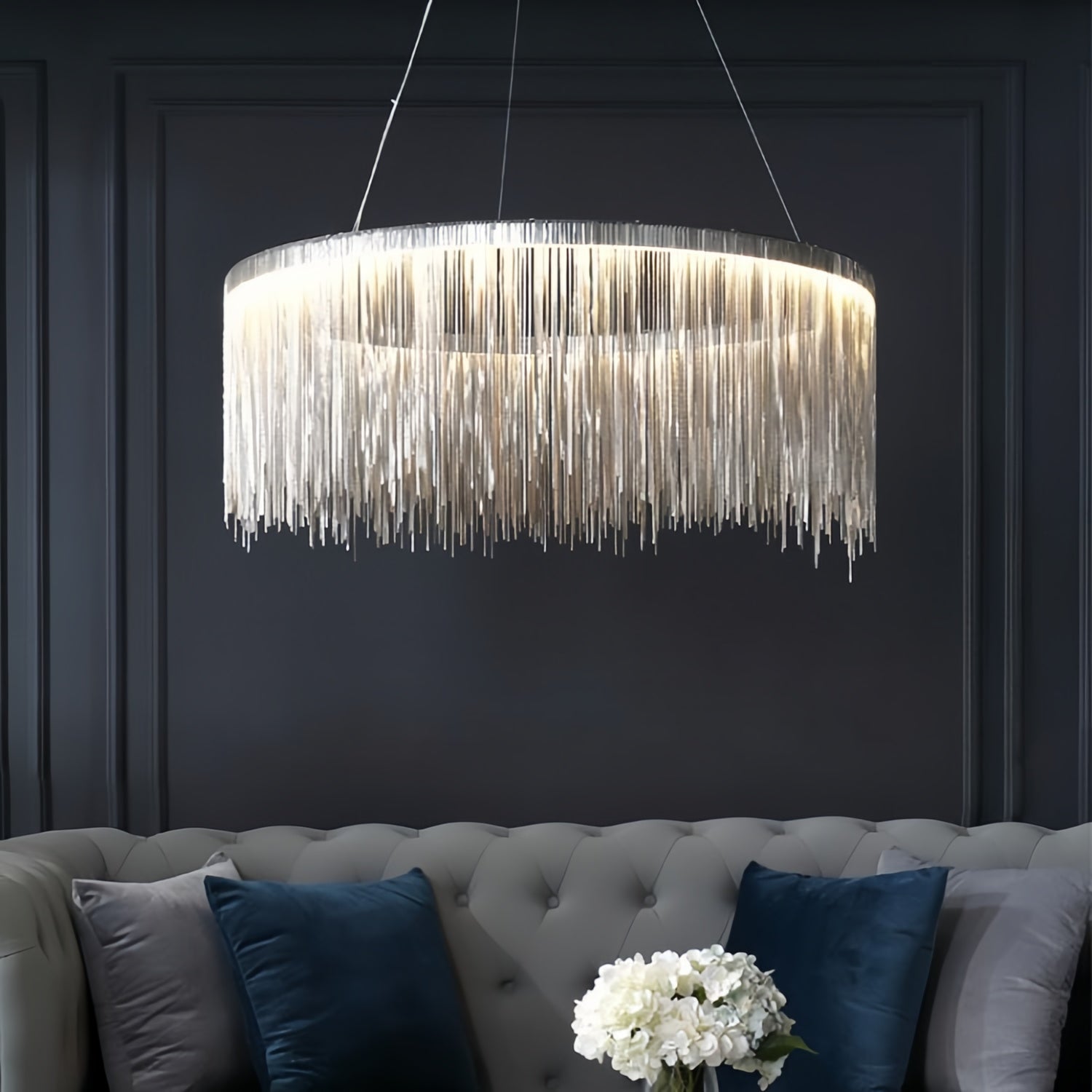 LED Modern Luxe Artistic Fringe Metal Chandelier Light