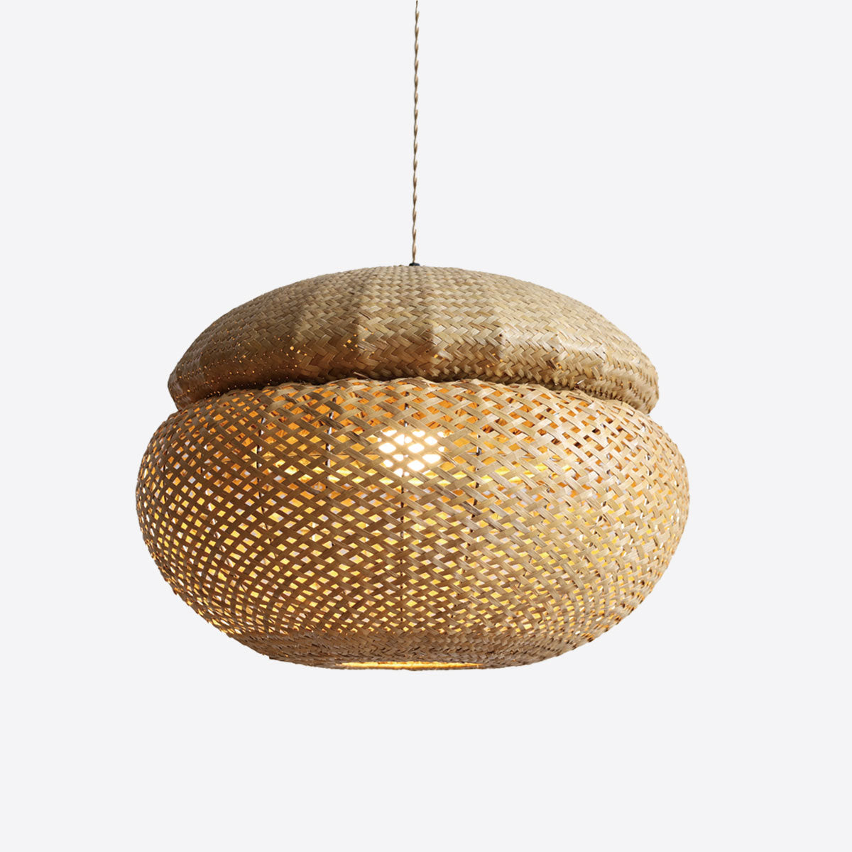 Handwoven Natural Bulrush Pendant Light with Pot Lid-Inspired Design