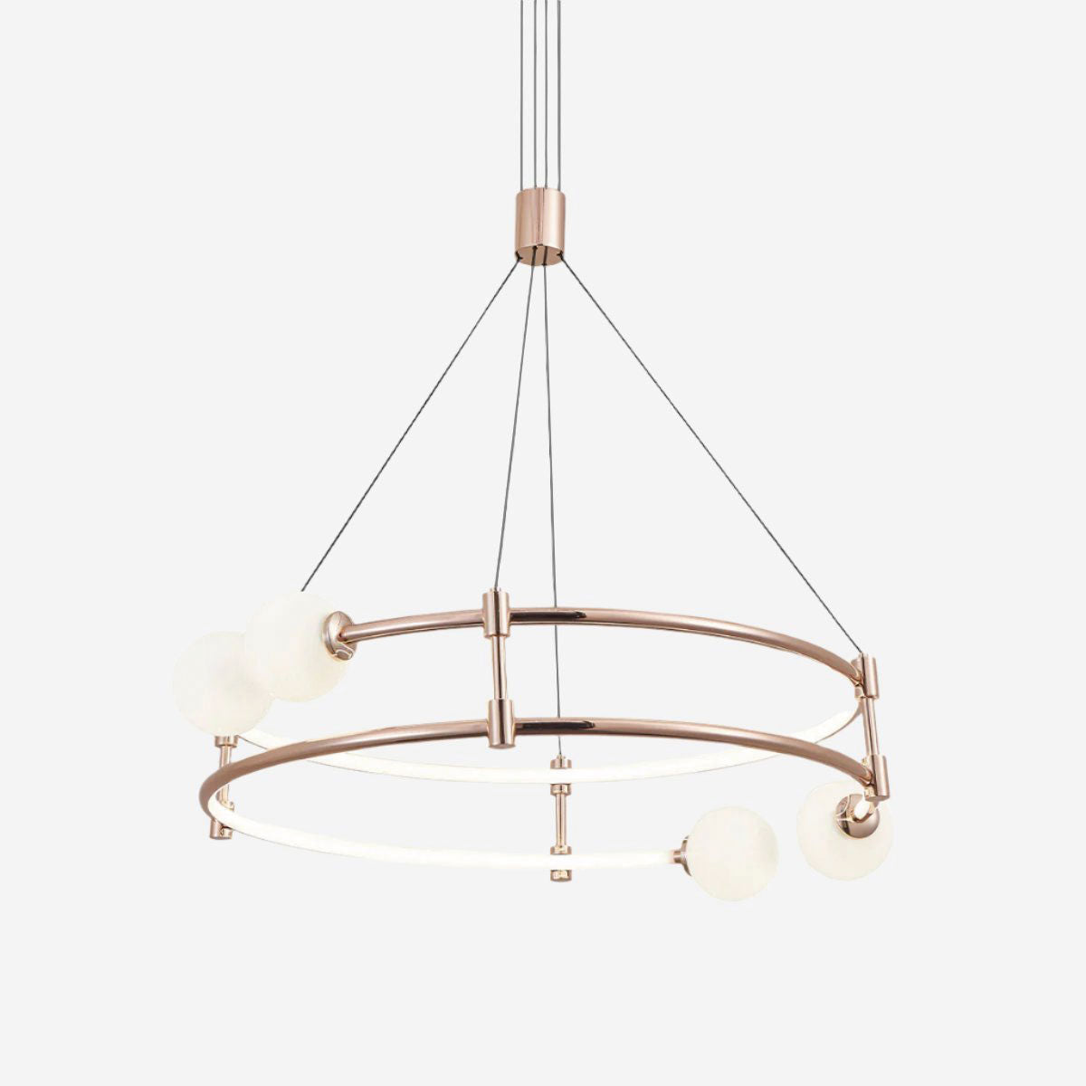 Elegant Gold Double-Ring Pendant Light with Tri-Color Lighting