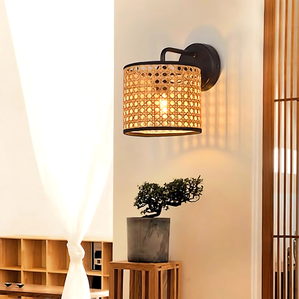 Elegant Rattan Weave Flowing Glow LED Wall Light