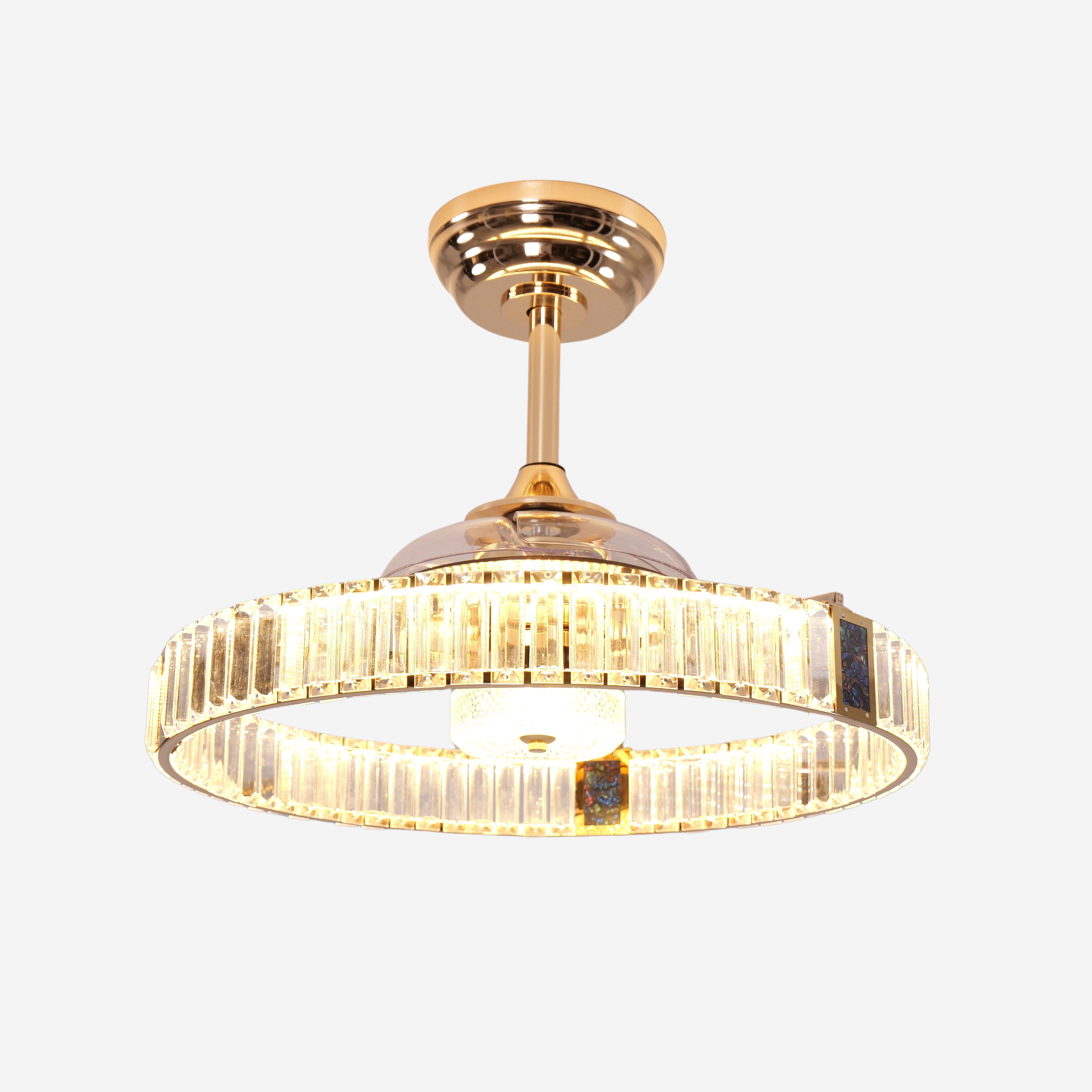 Elegant Gold Ceiling Fan with Light and Crystal Accent