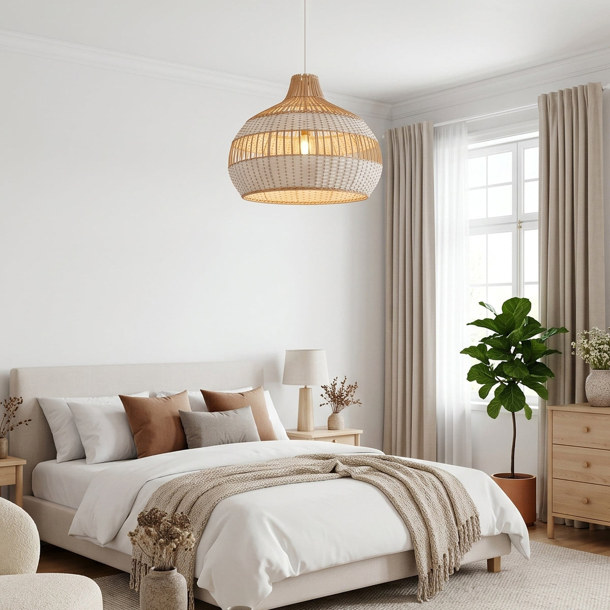 Cella-Lightsin Handwoven Rattan Pendant Light for Kitchen and Boho-Style Interiors Lightsin UK 