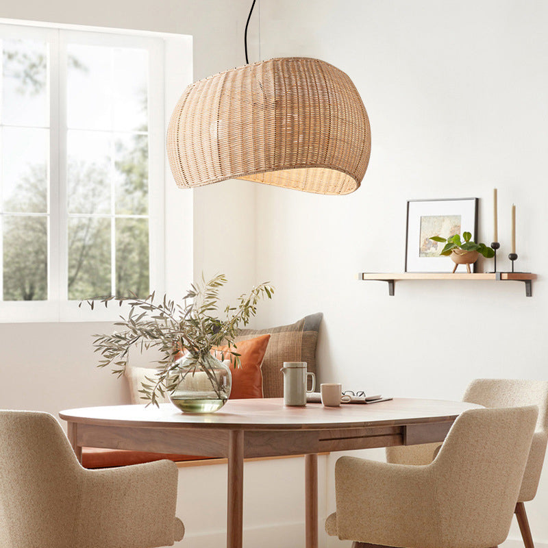 Nordic Minimalist Modern Curvy Shape Natural Wicker Pendant Light