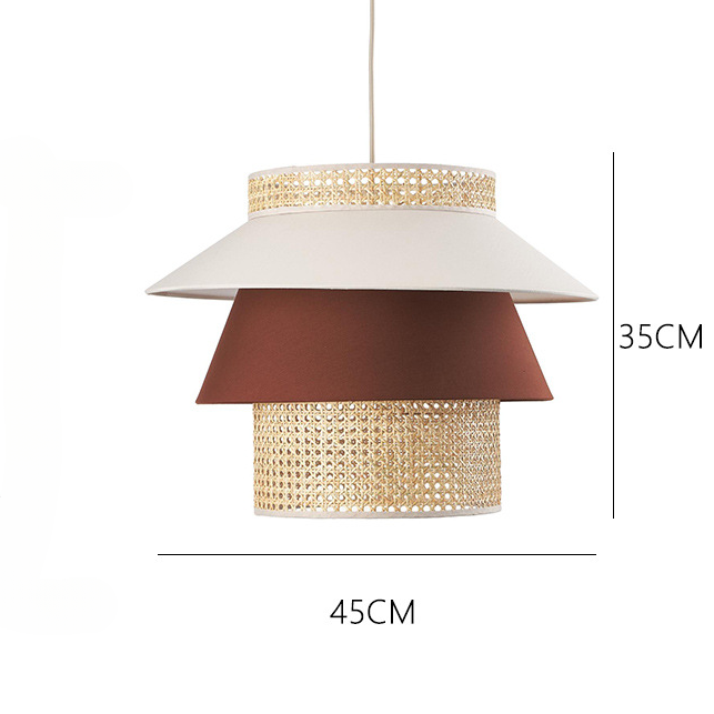 Hat-Shaped LED Light Combining Rattan and Fabric Pendant Light