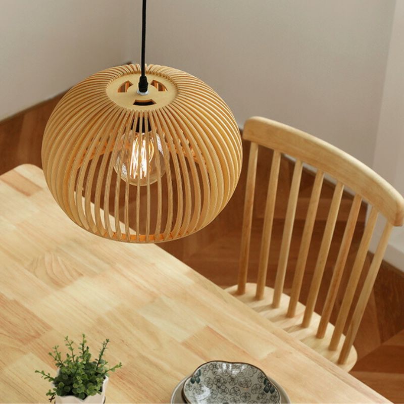 Simple Wooden Pumpkin-Shaped LED Pandent Light