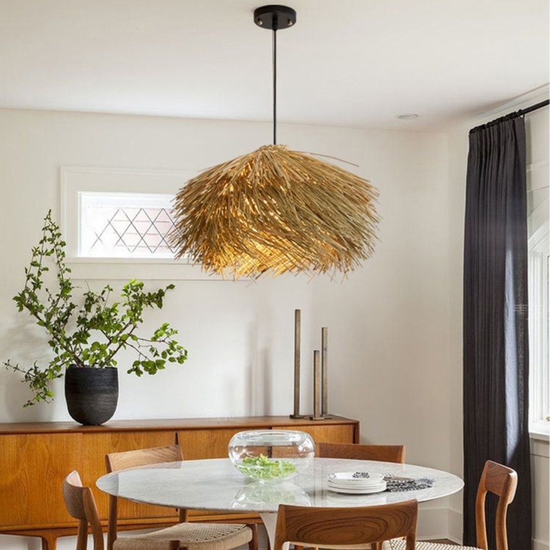 Straw Stack Shaped Rattan Woven Pendant Light