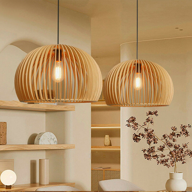 Simple Wooden Pumpkin-Shaped LED Pandent Light