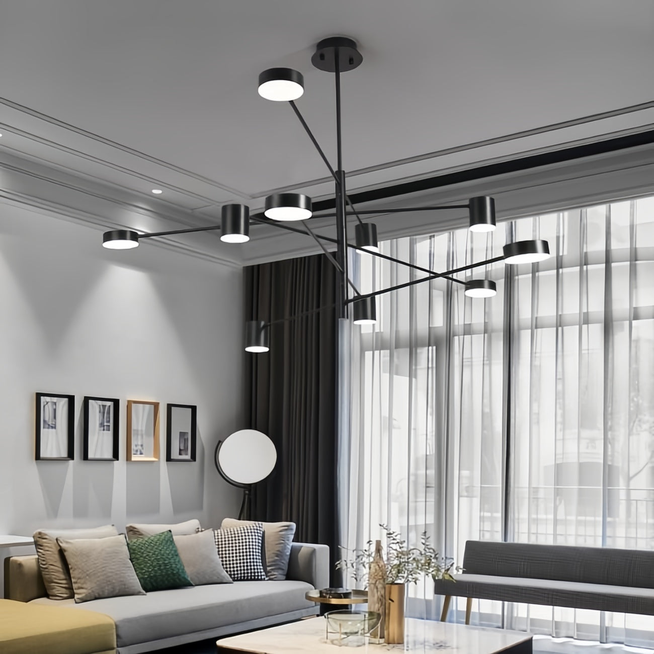 Nordic Modern Black Sputnik Ceiling Light LED Metal Hanging Chandelier