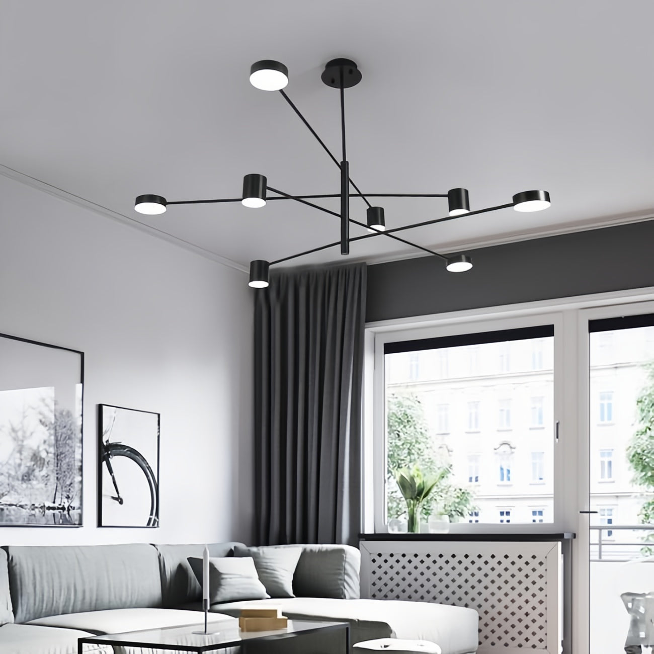 Nordic Modern Black Sputnik Ceiling Light LED Metal Hanging Chandelier