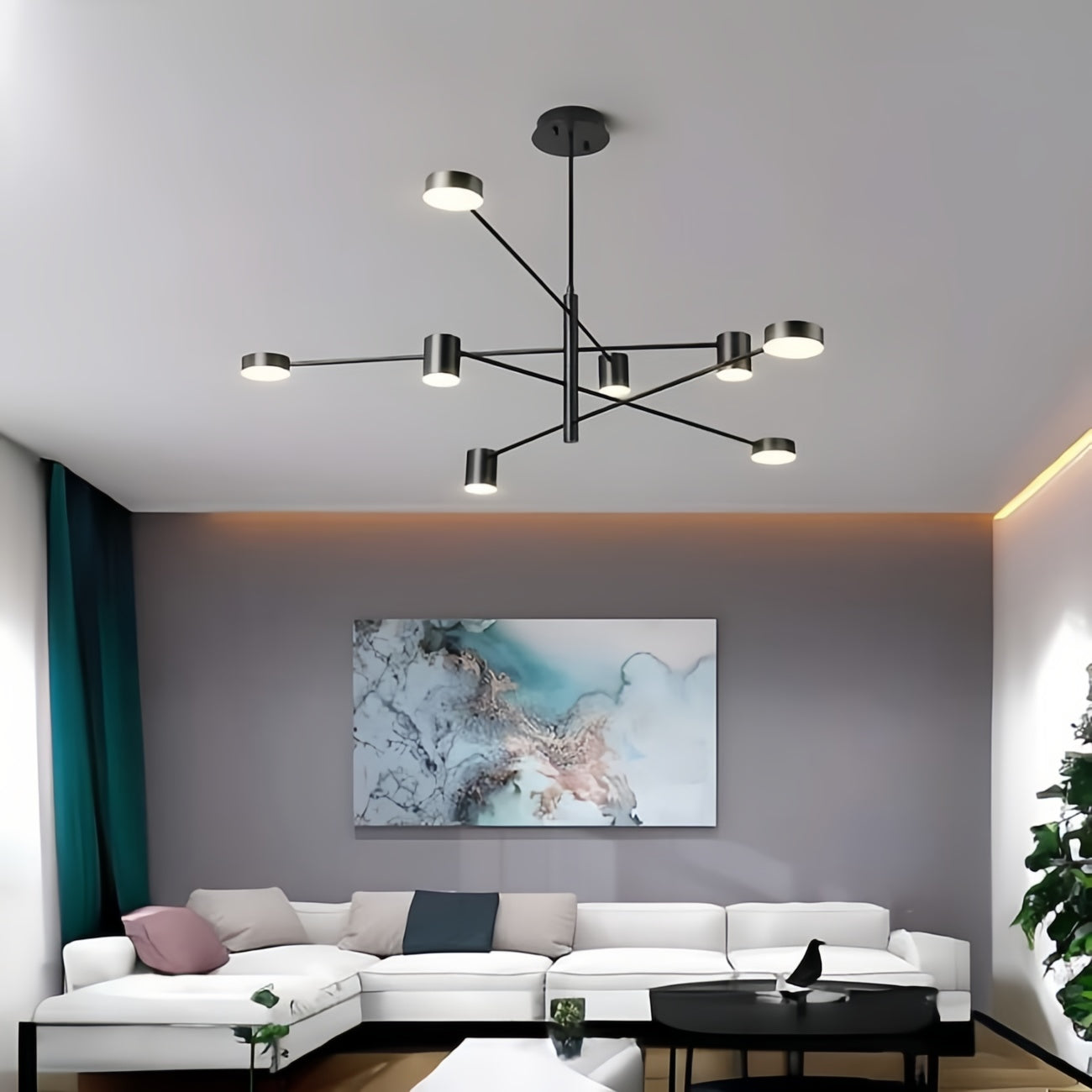 Nordic Modern Black Sputnik Ceiling Light LED Metal Hanging Chandelier