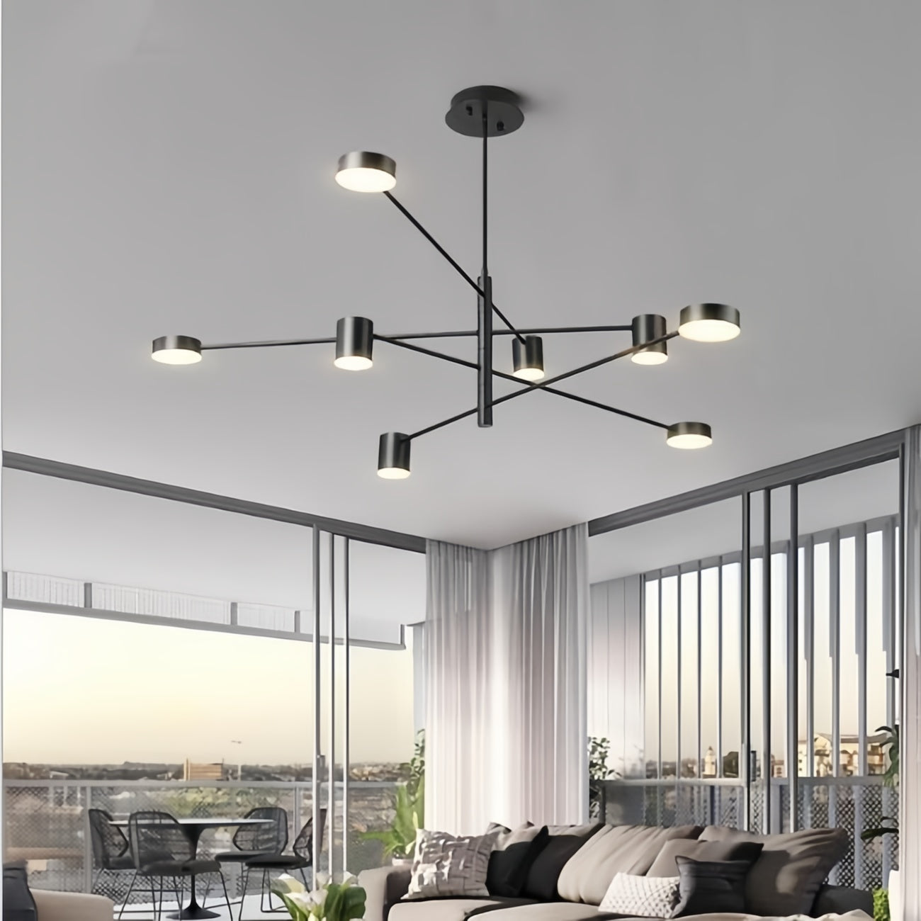 Nordic Modern Black Sputnik Ceiling Light LED Metal Hanging Chandelier