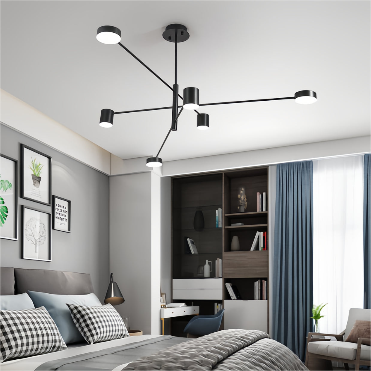 Nordic Modern Black Sputnik Ceiling Light LED Metal Hanging Chandelier