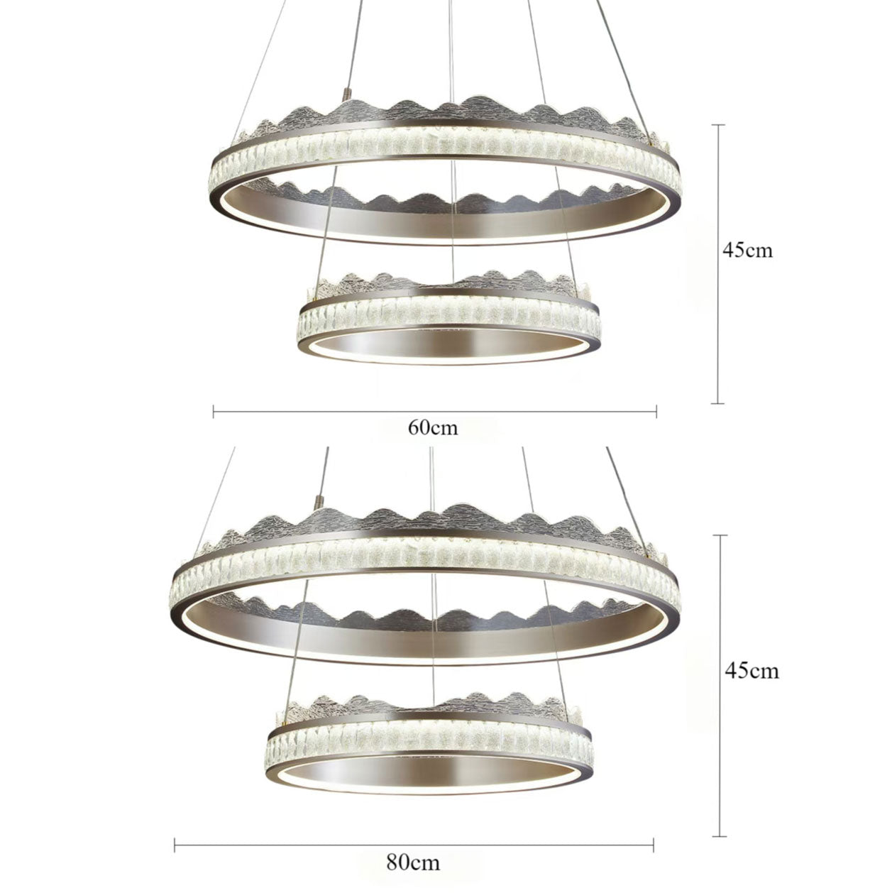 Golden Crystal Dual-Ring LED Pendant Light in Modern Aluminum Design