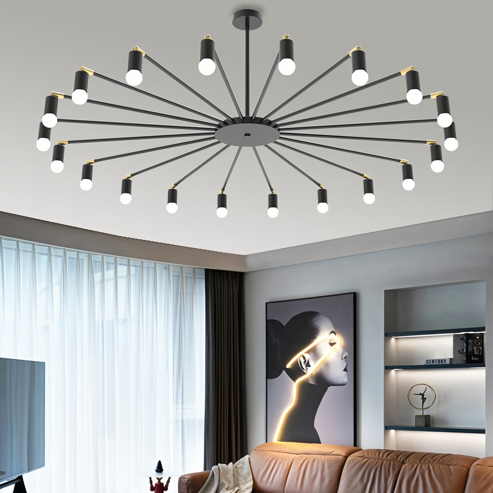 Modern Simple Chandelier Unique Ceiling Light for Living Room in Black/Gold