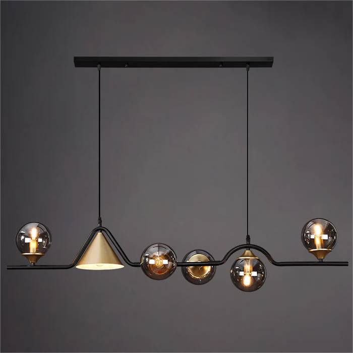 Modern Linear Geometric Spherical Glass Metal Pendant Light