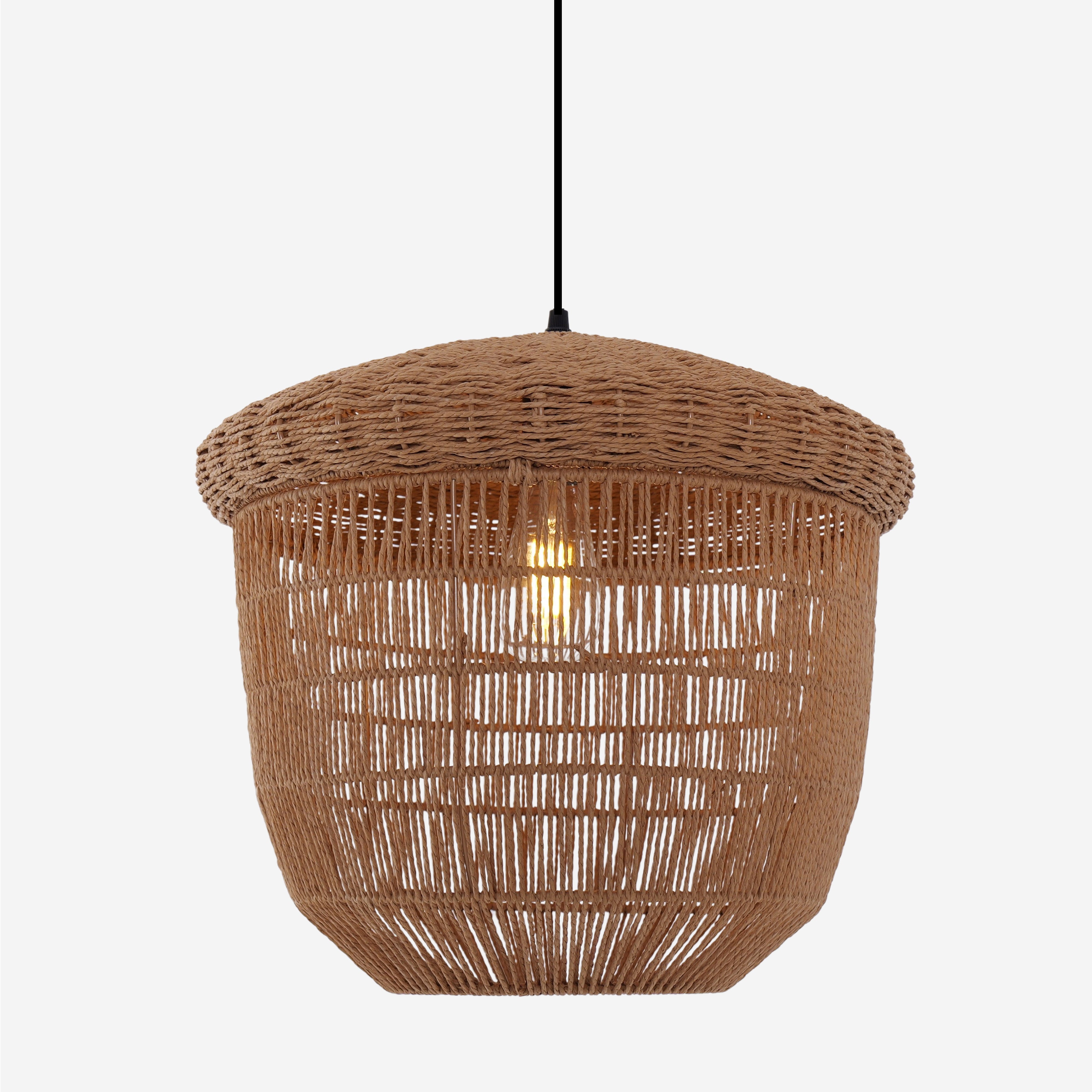 Rustic Paper Rope and Iron Basket Pendant Light for Cozy Spaces