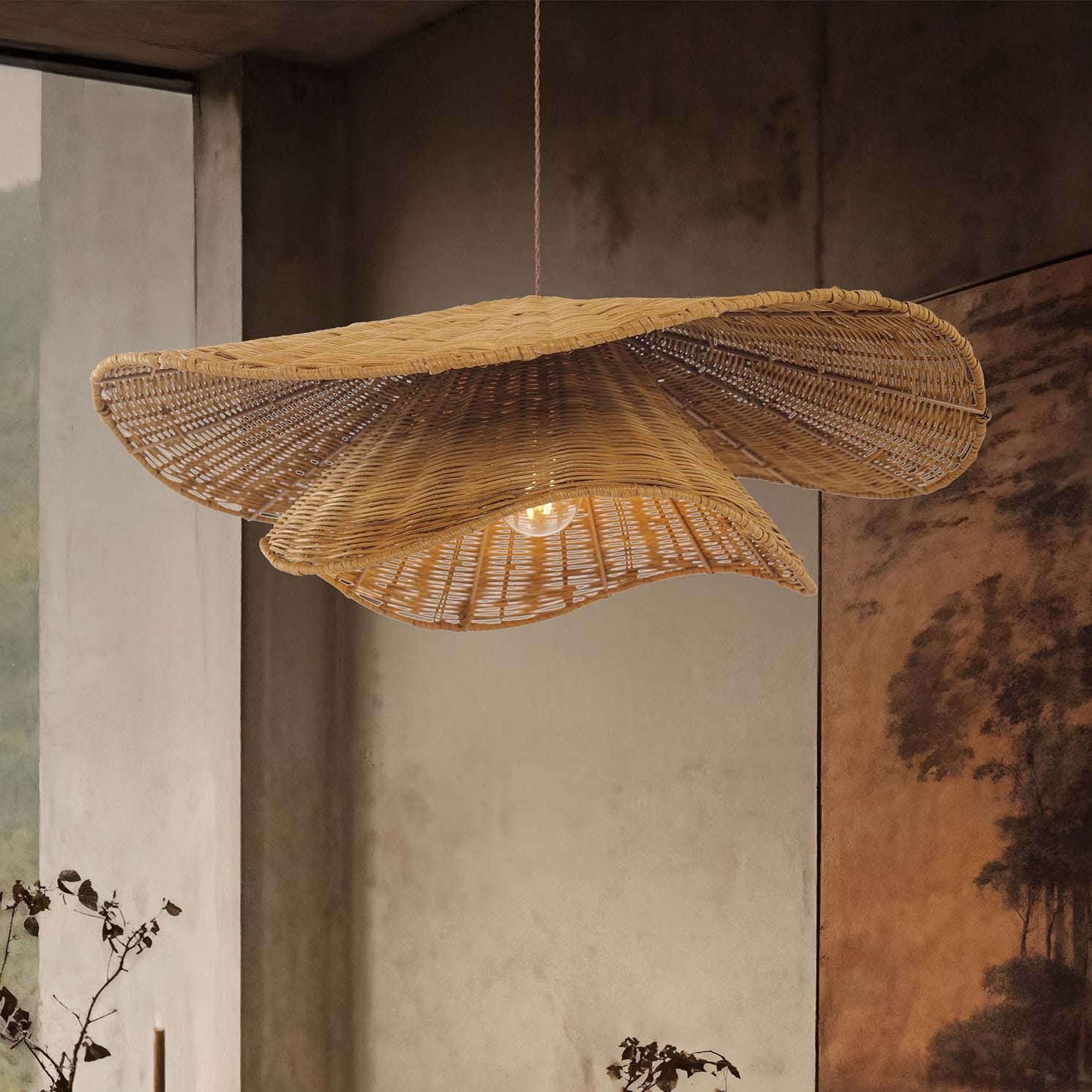 Organic Woven Rattan Pendant Light for Living Room