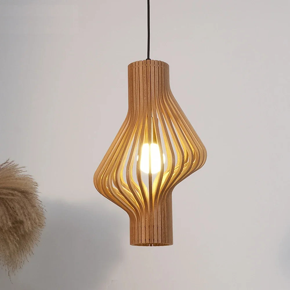 Gyro-Shaped LED Wood Art Pendant Light