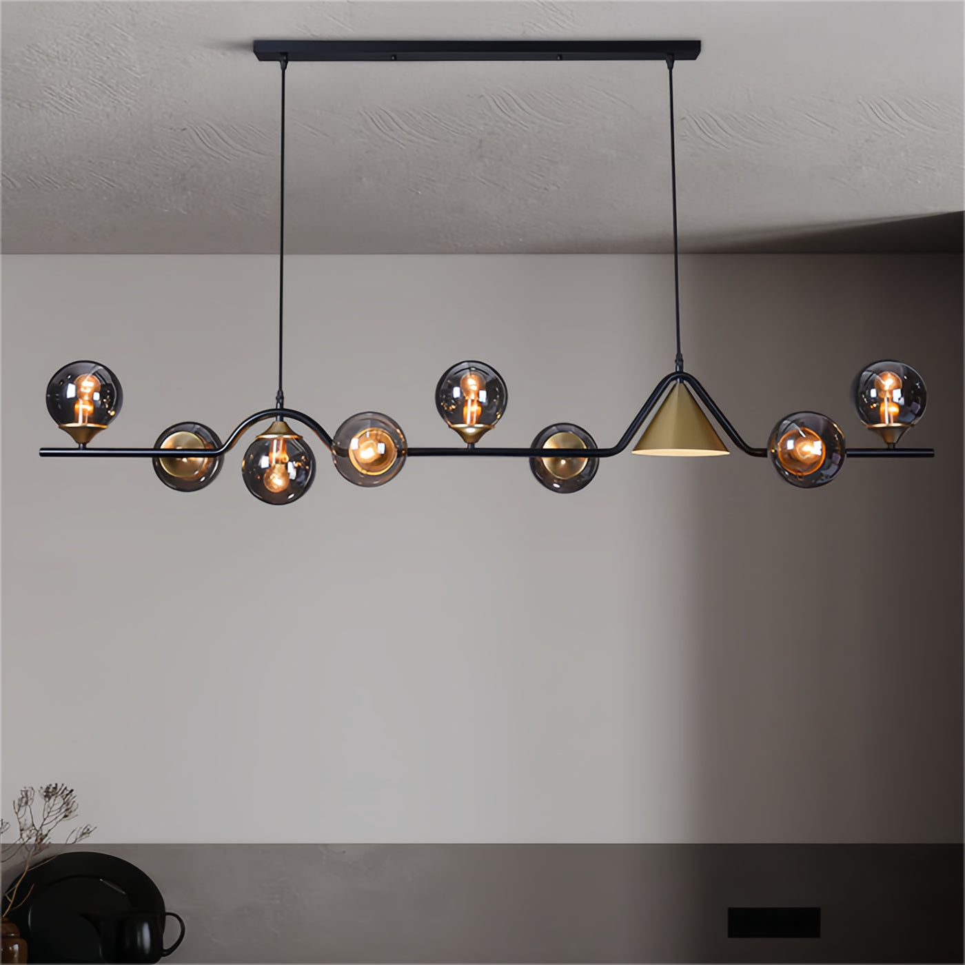 Modern Linear Geometric Spherical Glass Metal Pendant Light