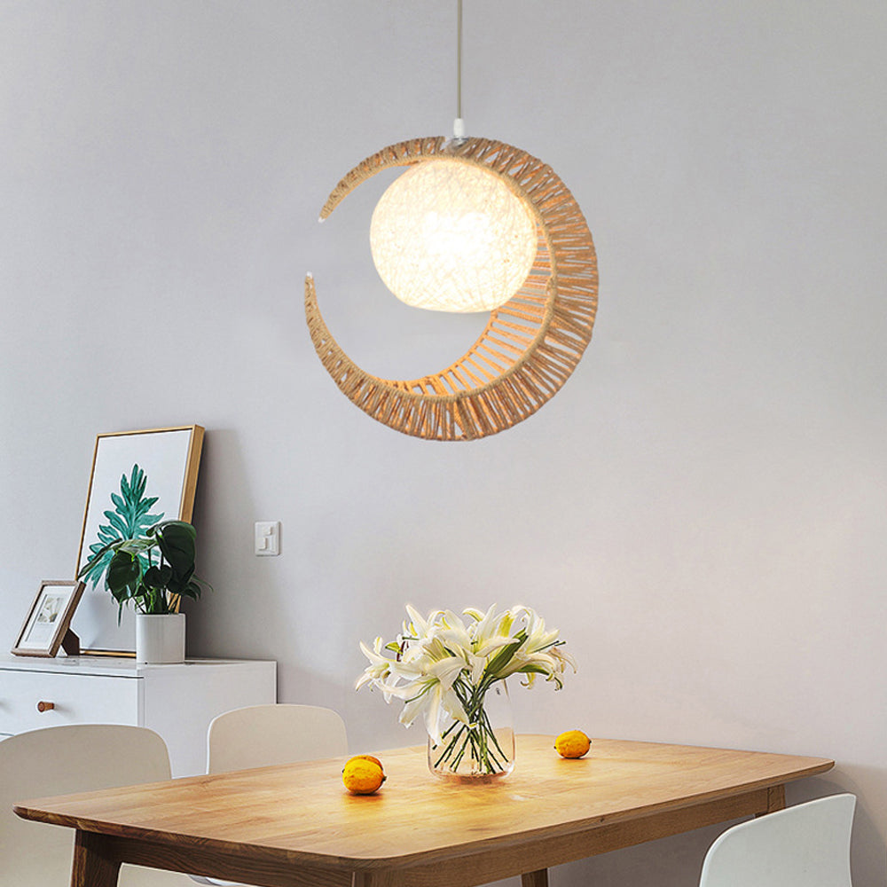 Moon-Shaped Eco-Friendly LED Hemp Rope Pendant Light