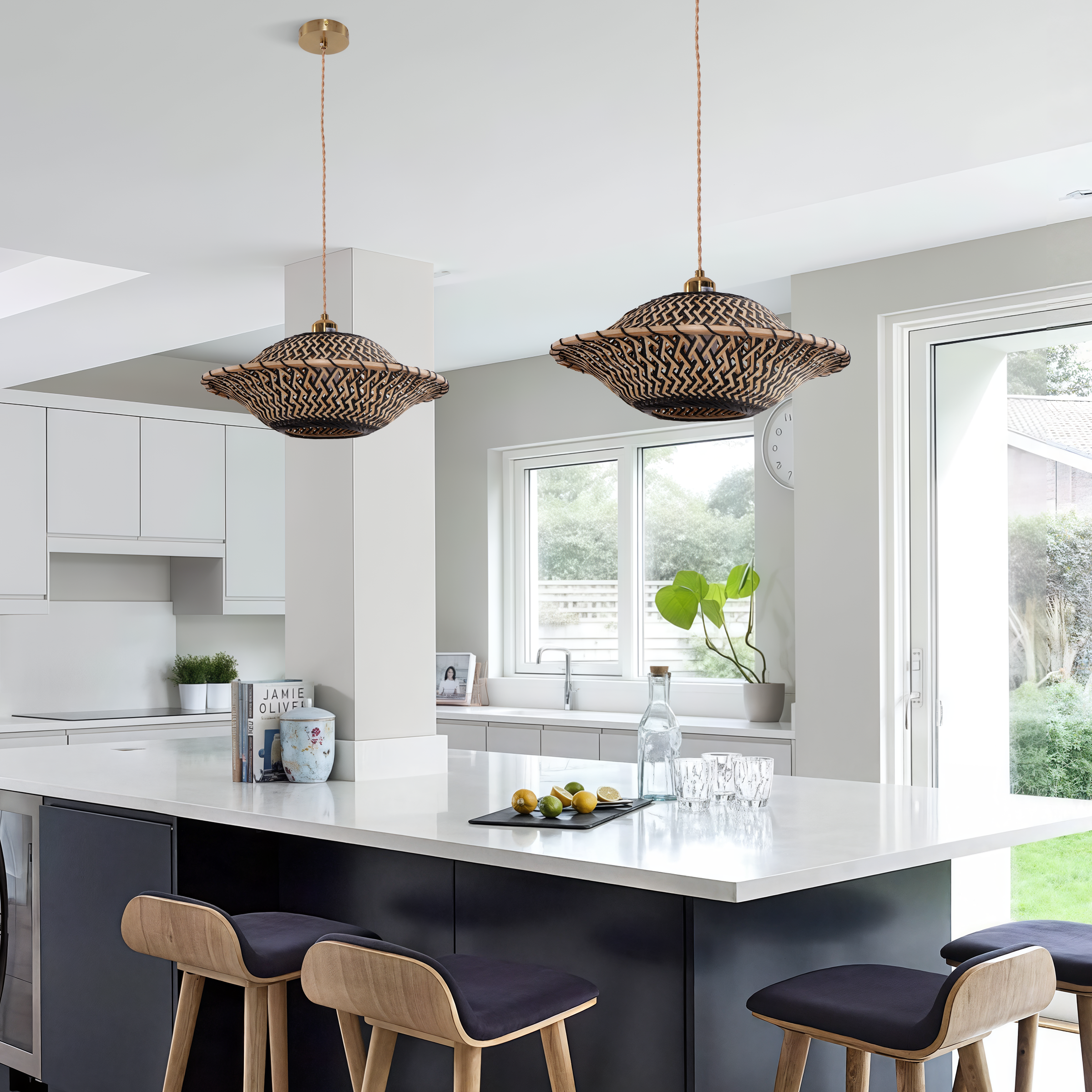 Handcrafted Elegant Natural Black Bamboo Pendant Light