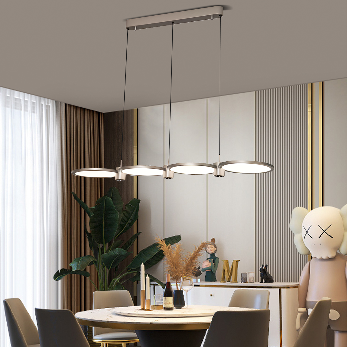 Sleek Silver Linear Pendant Light with Acrylic Shades